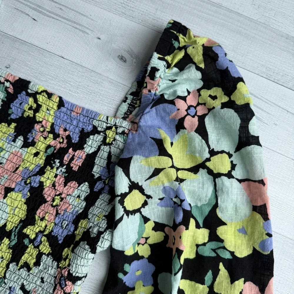 Free People Ariana Floral Print Puff Sleeve Top S